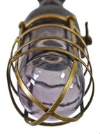 exceptional c. 1915-18 antique american industrial "vh-series" single crouse-hinds pendant explosion or vapor-proof light fixture with "sun-purple" glass globe or bulb guard