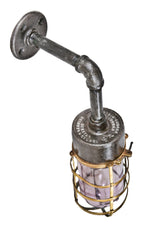 completely refinished original early 20th century american antique industrial wall-mount "explosion proof" wall sconce with riveted yellow brass cage
