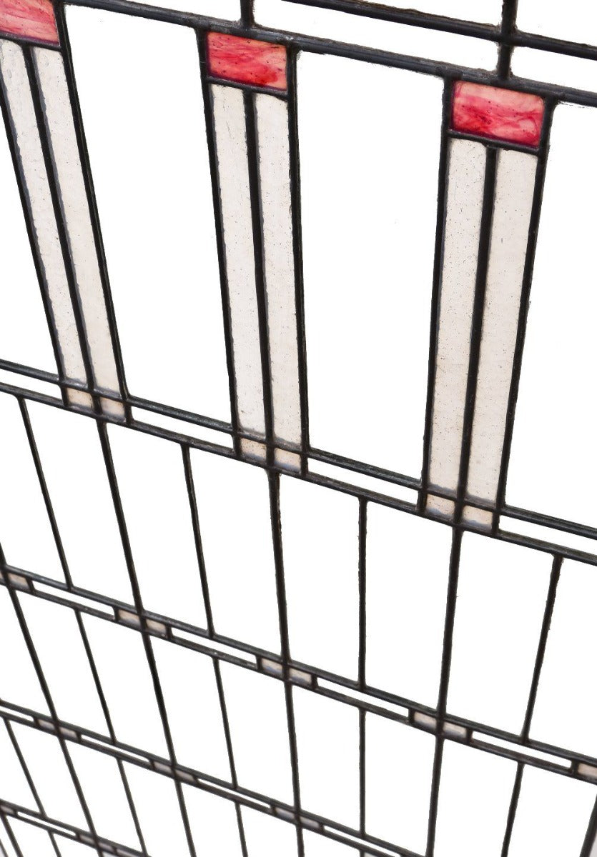 early 20th century historically-important frank lloyd-wright designed oversized william e. fricke house leaded art glass window with custom-built oak wood frame