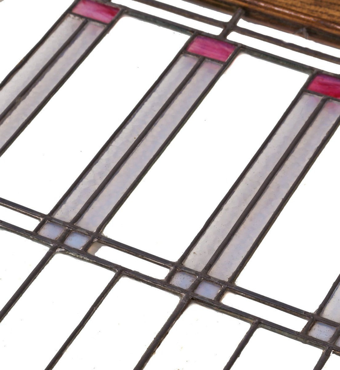 early 20th century historically-important frank lloyd-wright designed oversized william e. fricke house leaded art glass window with custom-built oak wood frame