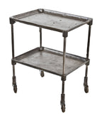 refinished c. 1910-20 fully functional antique american industrial portable factory machine shop two-tier mobile cast iron cart with bassick swivel casters