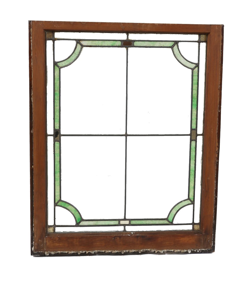 single early 20th century american arts & crafts or craftsman style leaded art glass interior residential hung sash window with original wood sash frame