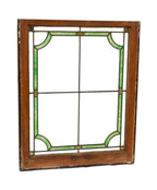 single original c. 1920's american antique leaded art glass interior residential hung sash window with green slag glass border containing concave corners