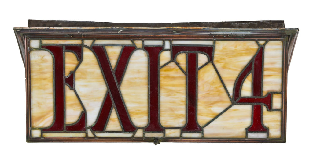 unusually large all original and completely intact c. 1922 hinged and framed norva theater or movie palace interior auditorium "exit 4" leaded stained glass panel