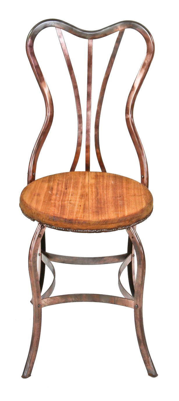 rare museum quality early 20th century joseph uhl-designed pressed and form copper-plated pressed and folded steel "uhl brothers" parlor chair with backrest