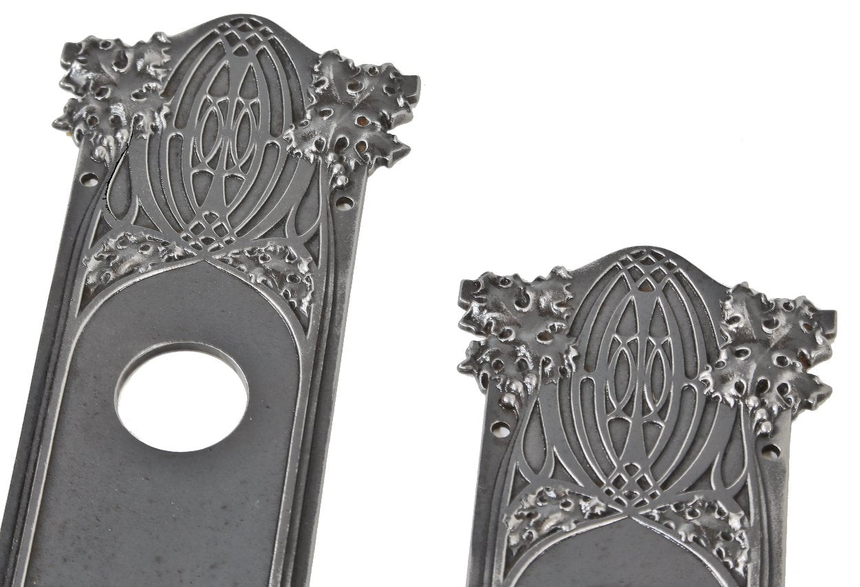two matching original historically important early 1890's interior ornamental cast iron union trust building commercial door louis h. sullivan-designed backplates or escutcheons