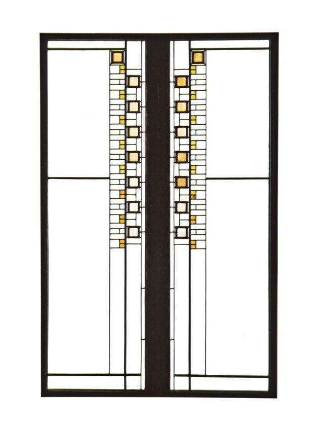 matching set of original museum quality frank lloyd wright-designed c. 1908 avery coonley living room leaded art glass door panes or insets removed in or around 1911