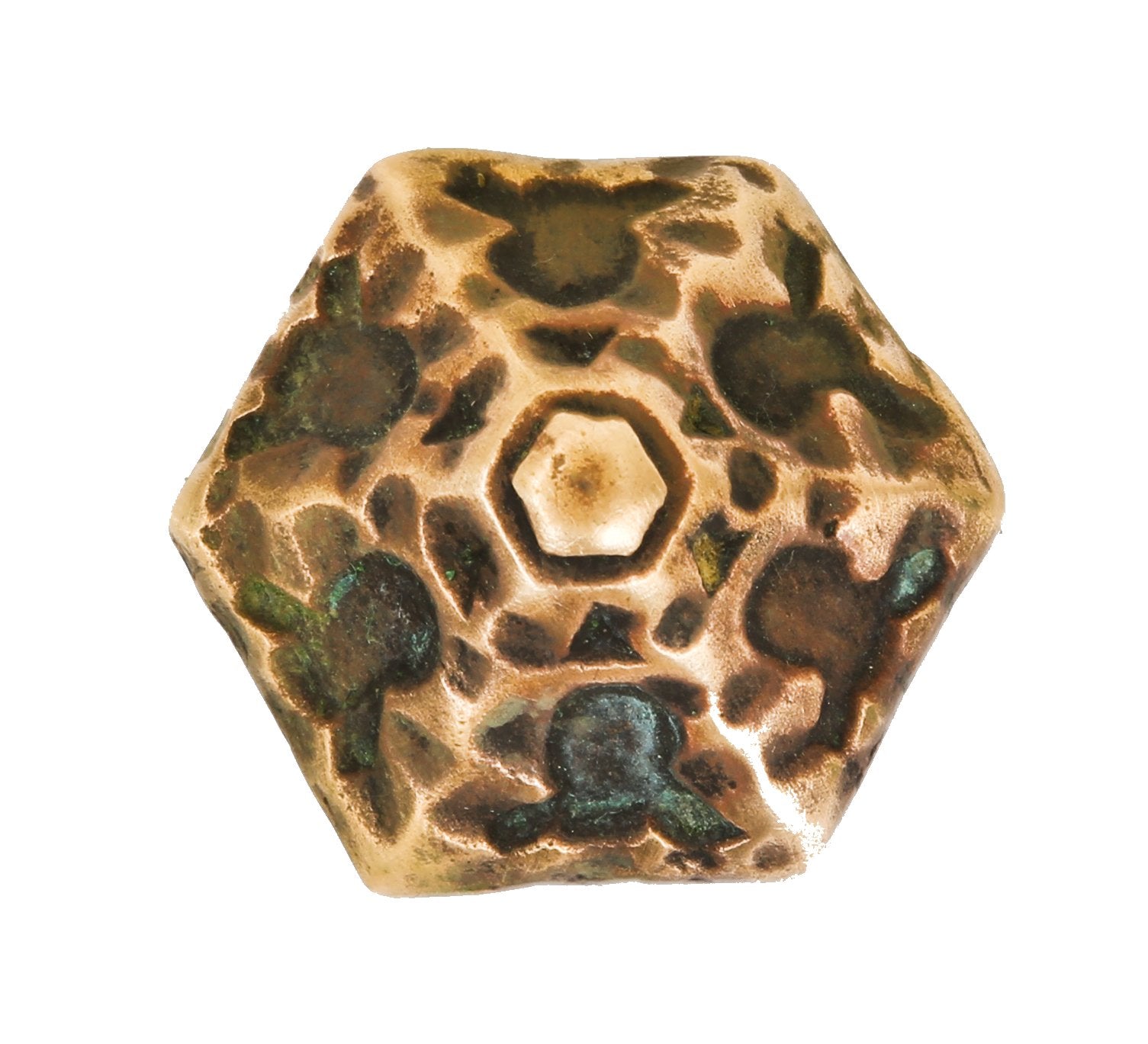 unusual and hard to find c. 1920's spanish revival style ornamental cast bronze hammmered finish hexagonal-shaped passage size doorknob