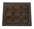 fully functional original antique american ornamental cast iron "indian lattice" pattern interior residential louvered floor register with black painted finish