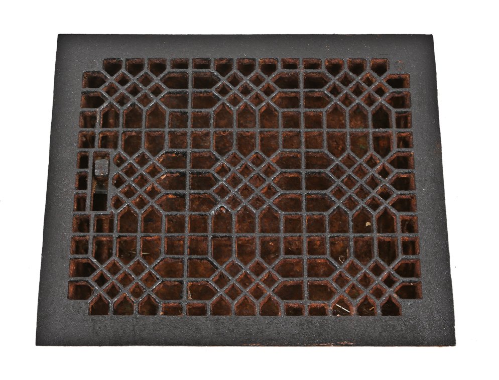 original and intact antique american antique victorian era "indian lattice" pattern chicago graystone interior residential louvered furnace register