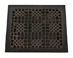completely intact american antique victorian era black enameled interior residential "indian lattice" pattern cast iron heat register or grate