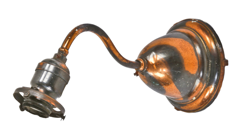 highly desirable all original late 19th or early 20th century interior residential or commercial office wall-mount oxidized copper-plated brass wall sconce