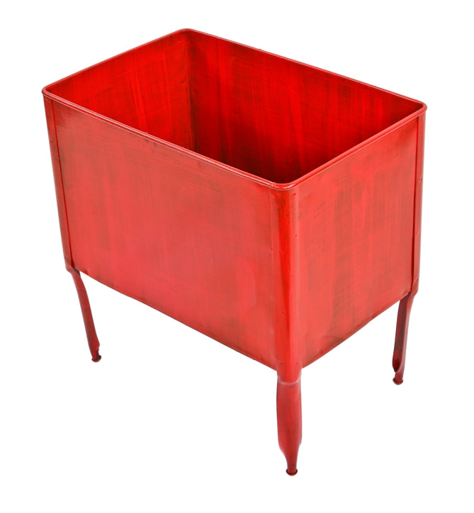c. 1940's freestanding american vintage industrial pressed and folded steel four-legged factory machine shop storage bin with spacious interior