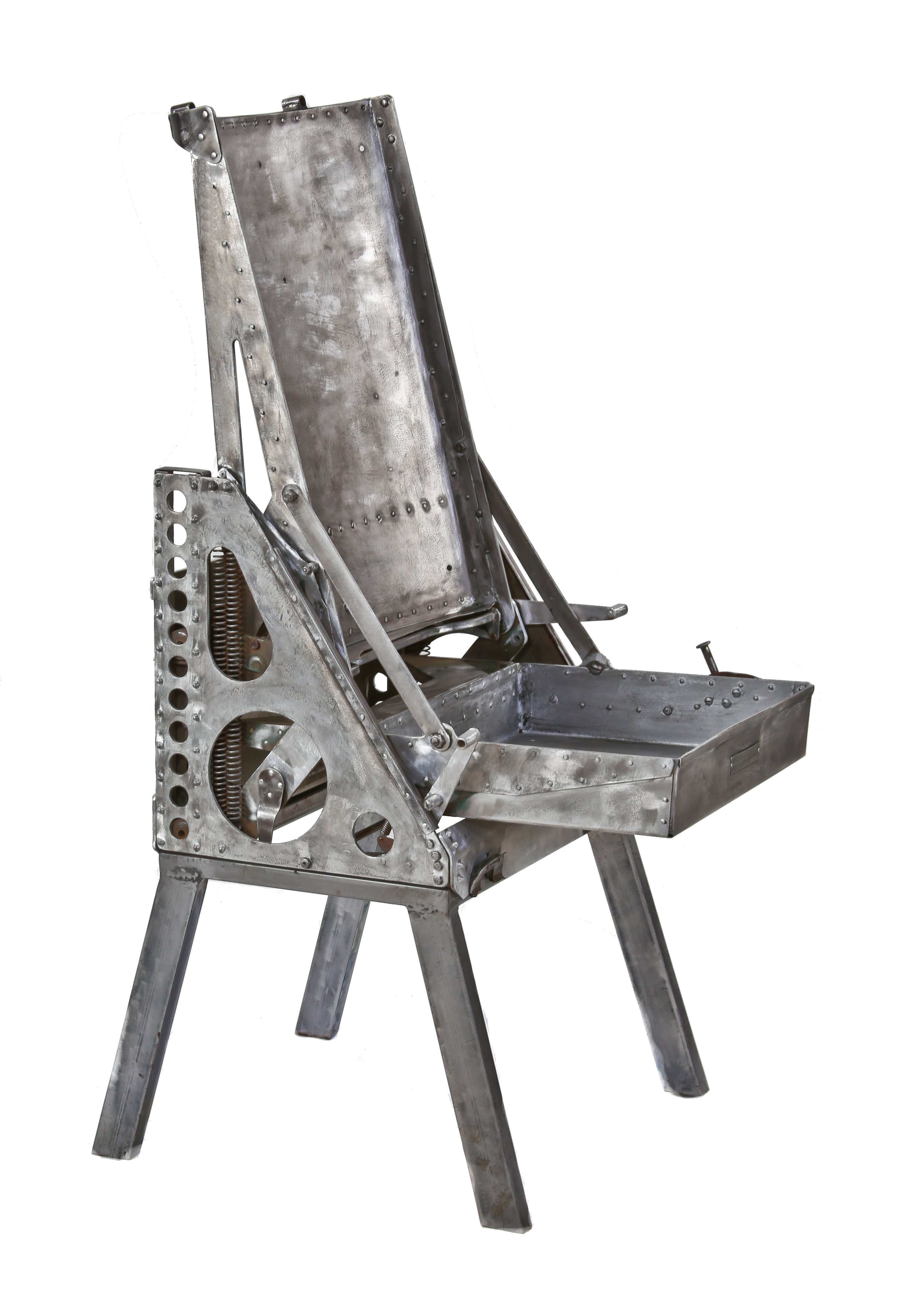 original vintage circa mid-twentieth century steel framework for navigator seat inside of a b-52 bomber.