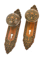 matching set of original c. 1900's antique american ornamental wrought brass "mura" pattern chicago apartment building door hardware