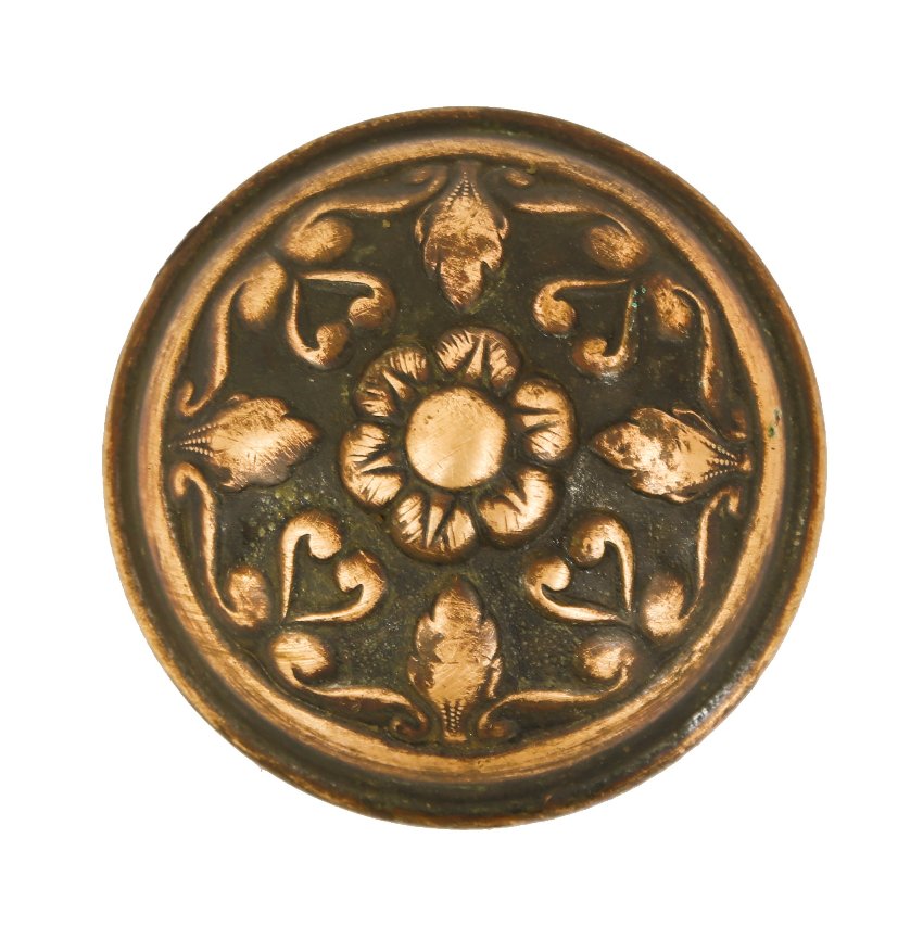 nicely designed all original c. 1900's antique american ornamental cast brass "mura" pattern banded rim passage size doorknob