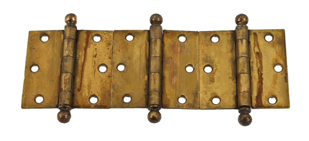 three original c. 1920's american antique diminutive interior residential craftsman home casement window sash frame loose pin hinges with ball finials