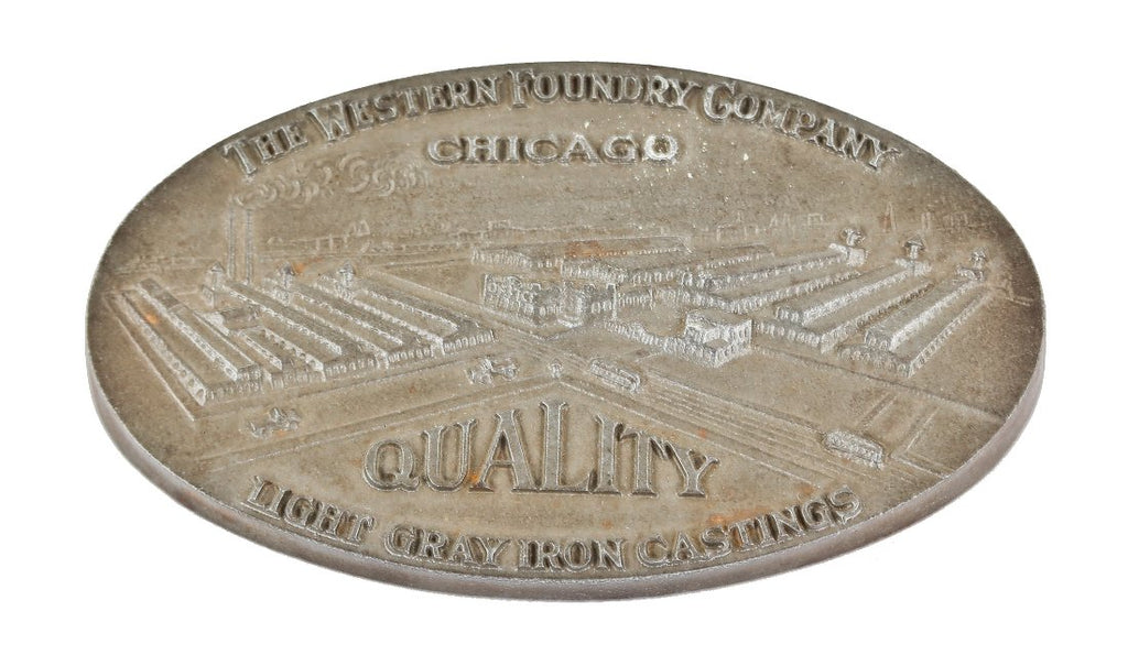 late 19th century original and hard to find intact antique american western iron foundry advertising cast iron paperweight salesman sample