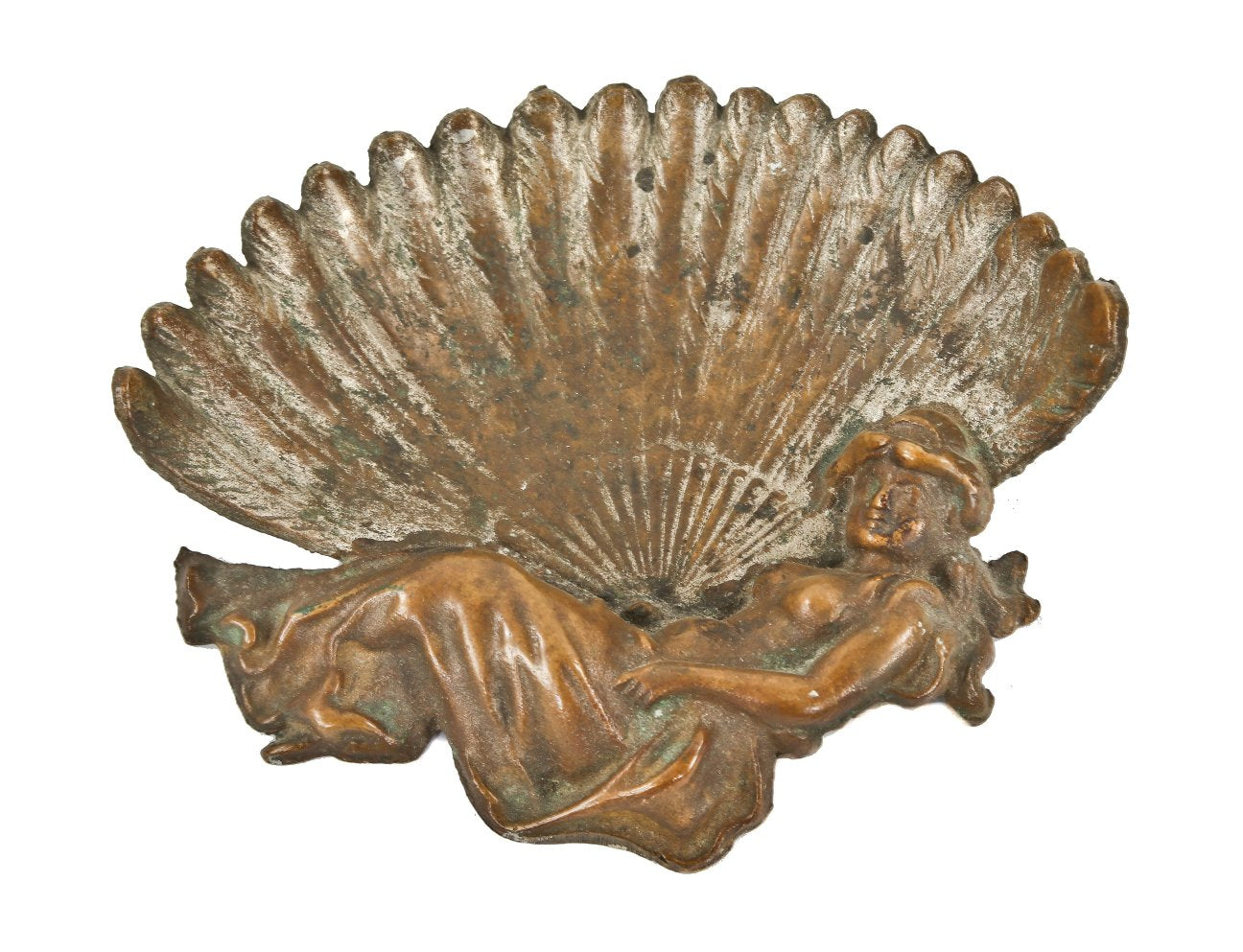 original late 19th or early 20th century antique american ornamental cast bronze victorian era figural advertising card tray with costumed geisha girl