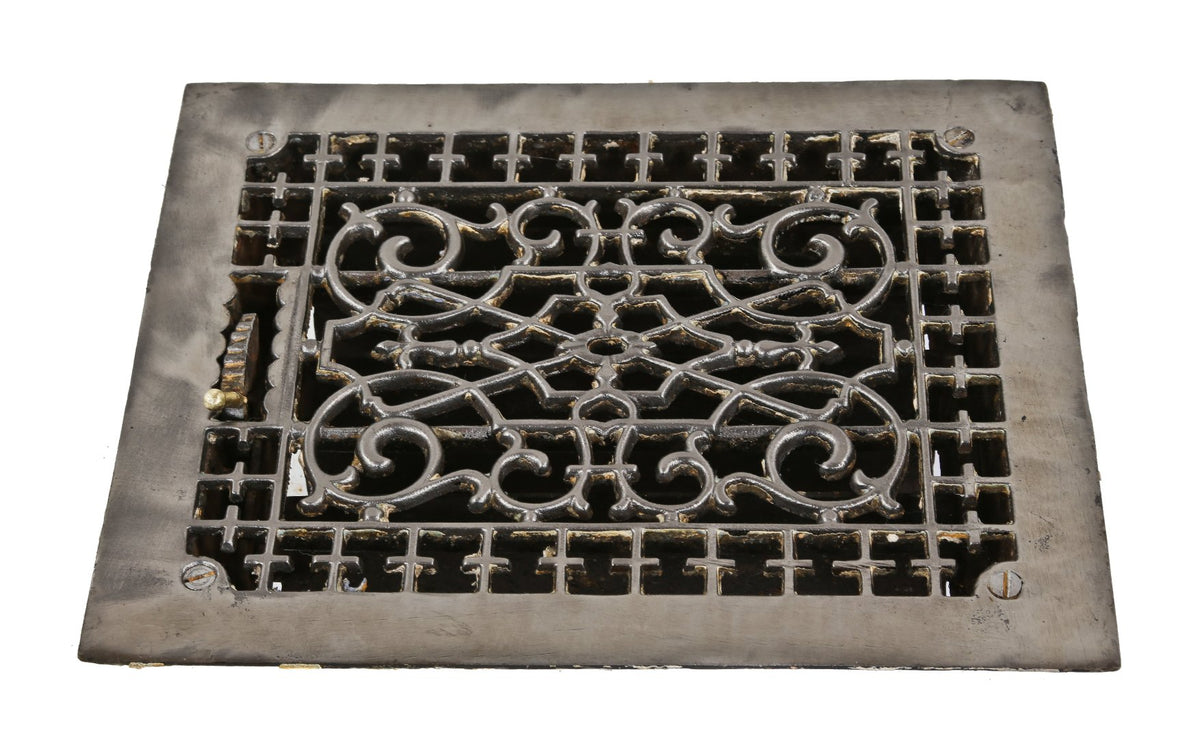 very ornate late 19th century all original antique american victorian era fully functional refinished cast iron residential louvered heat register or grate