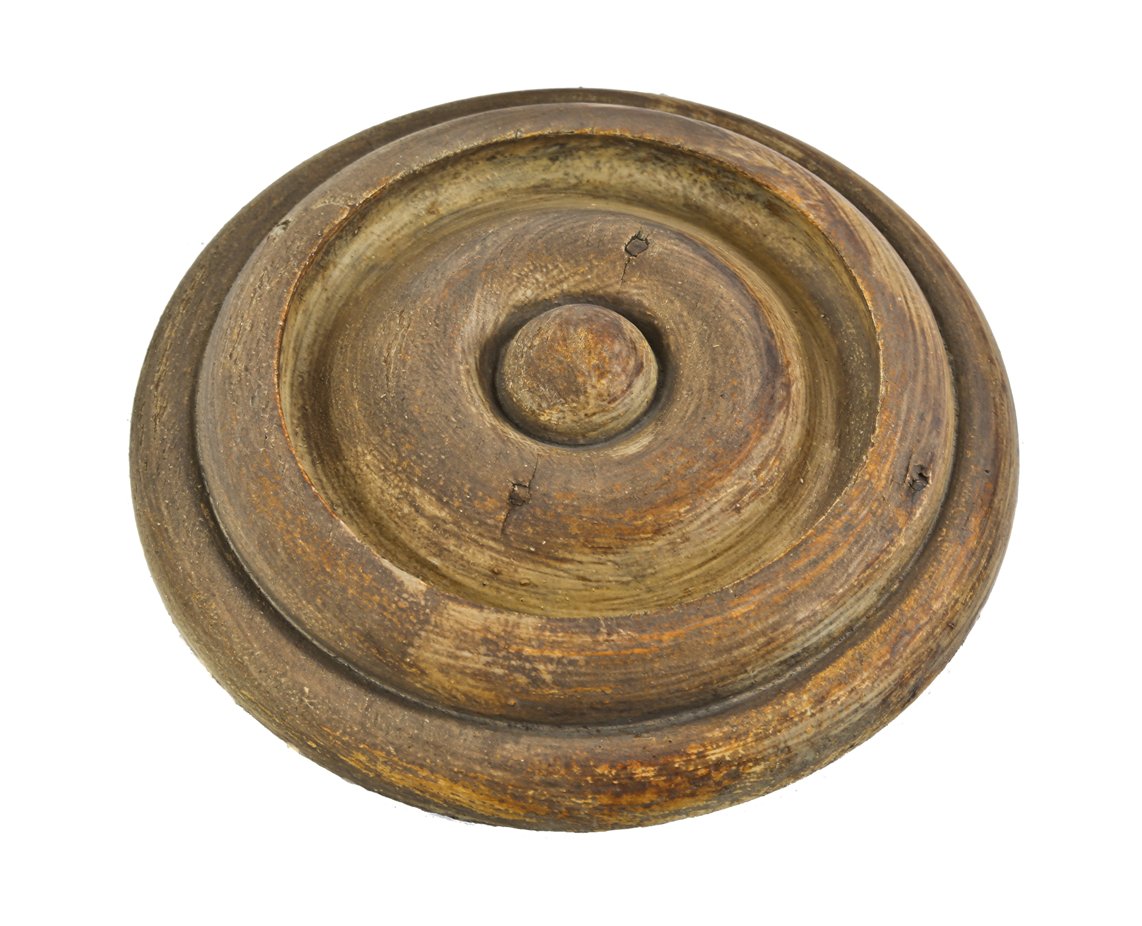 single oversized c. 1855 all original john kent russell exterior residential "bullseye" style painted pine wood corbel or bracket rosette