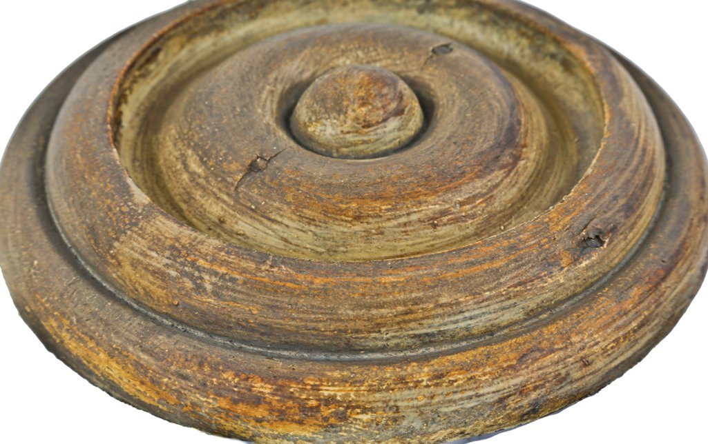 single oversized c. 1855 all original john kent russell exterior residential "bullseye" style painted pine wood corbel or bracket rosette