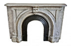 original c. 1850's antique american black enameled ornamental cast iron john kent russell residential fireplace marble mantel arch top surround with no summer cover