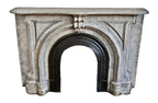 all original and perfectly intact c. 1850's john kent russell residence interior parlor room temple gray marble fireplace mantle with desirable "horseshoe" opening