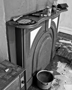 Historically important mid-1860's antique american john kent russell residence stripped green slate mantel keystone with tapered and faceted pyramidal-shaped design