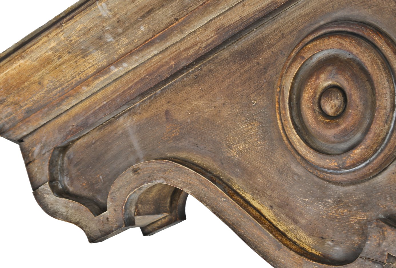 all original c. 1855 historically important exterior residential oversized john kent russell residence yellow pine wood eave bracket or corbel constructed with square nails