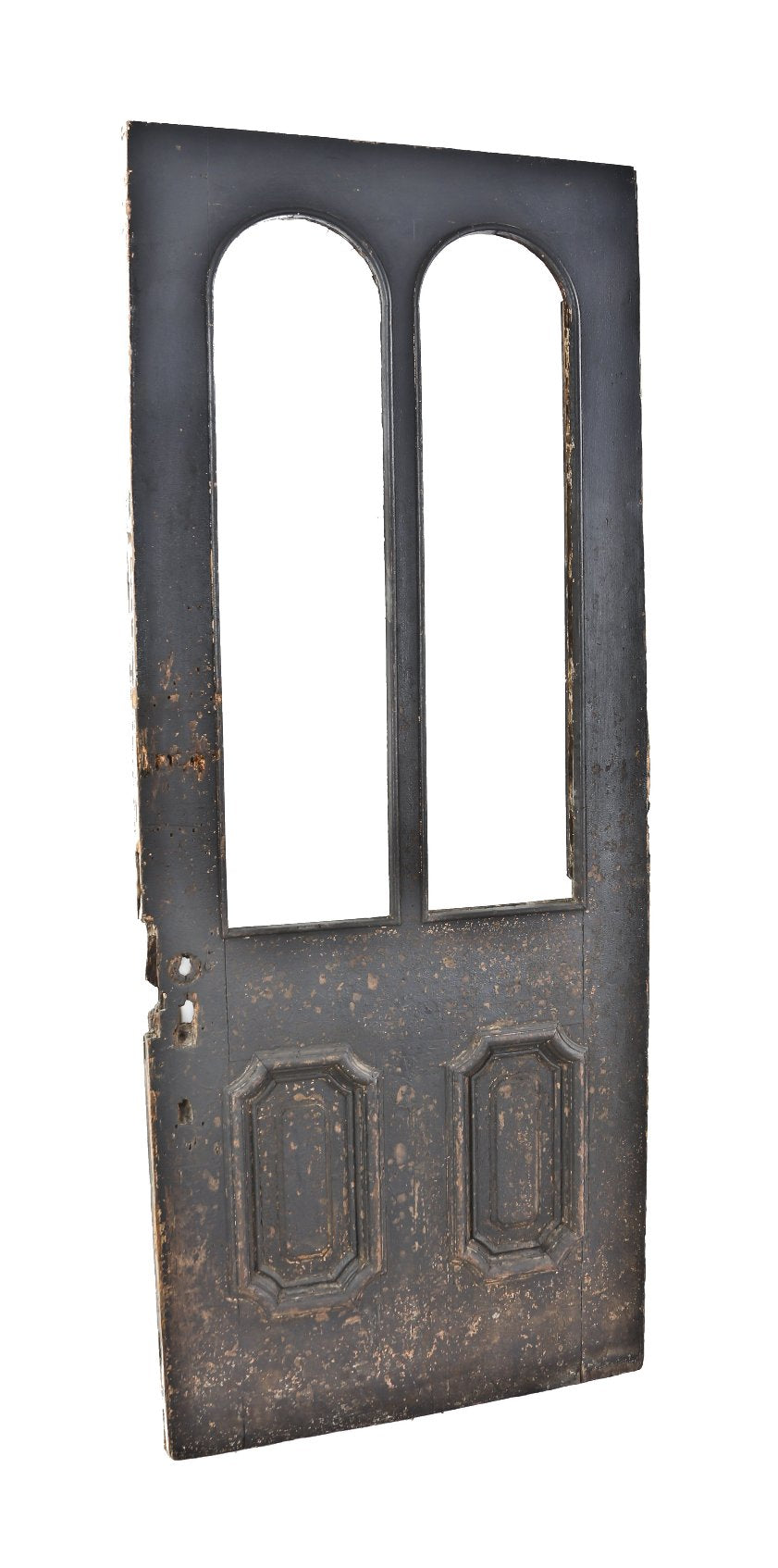 highly desirable all original c. 1860's american interior double arch-top john kent russell basement vestibule door with distinctive concave corner recessed panels