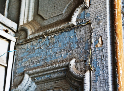 highly desirable all original c. 1860's american interior double arch-top john kent russell basement vestibule door with distinctive concave corner recessed panels