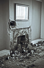all original and perfectly intact c. 1850's john kent russell residence interior parlor room temple gray marble fireplace mantle with desirable "horseshoe" opening