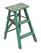 all original nicely distressed c. 1920's antique american industrial diminutive painted green pine wood portable folding stepladder reinforced with cross-bracing