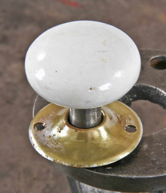 single c. 1860's antique american interior residential john kent russell residence passage door white porcelain doorknob with patented silver-plated brass rosette