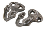 two matching original c. 1850's refinished diminutive unornamented cast iron wall-mount john kent russell house closet coat hooks with acorn finials