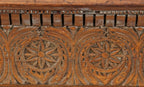 well-designed hand carved c. 19th century original richardsonian romanesque style flaming birch wood fireplace mantle shelf and frieze with detailed floral motifs