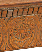 well-designed hand carved c. 19th century original richardsonian romanesque style flaming birch wood fireplace mantle shelf and frieze with detailed floral motifs