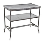 refinished c. 1920's american antique medical four-legged pressed and folded riveted joint steel two-tier hospital operating room "dressings" preparation side table