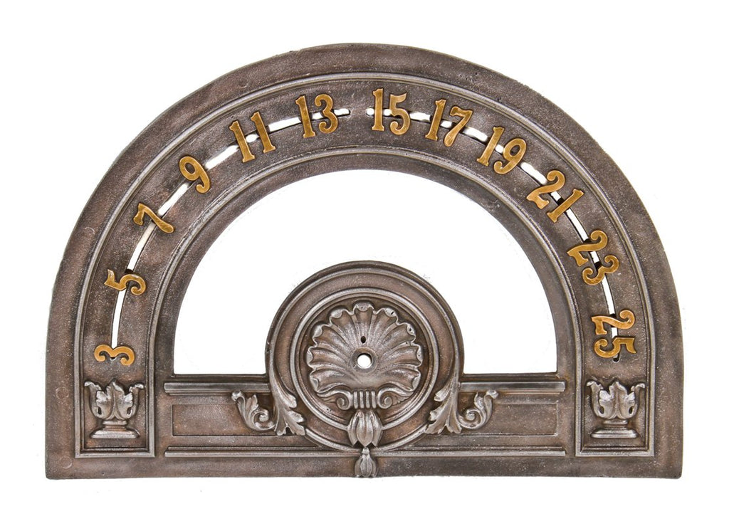 oversize early 1930's american depression era ornamental cast iron arch top city-bank farmers trust building elevator floor indicator plaque with bronze numbers