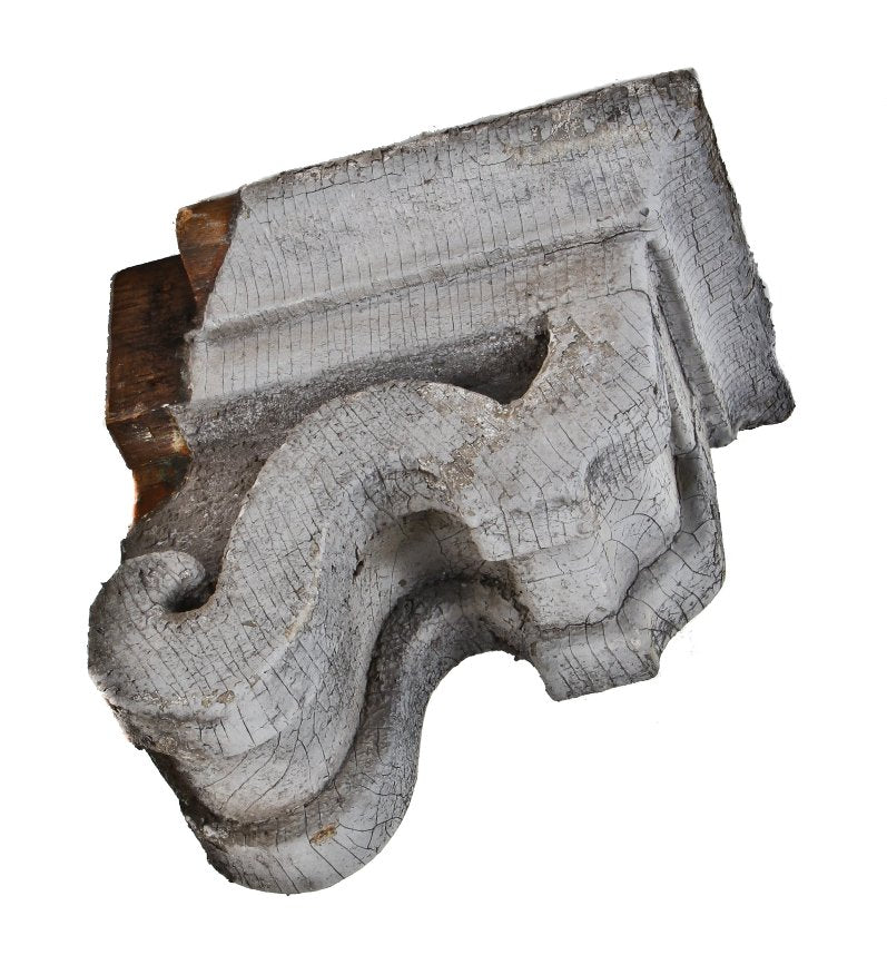 carefully salvaged original c. 1855 american exterior john kent russell residential bay window painted pine wood bracket or corbel with allover crazed finish