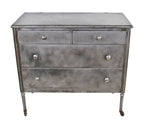 cleaned and refinished original c. 1930's american depression era antique industrial simmons pressed and folded steel multi-drawer hospital room dresser with casters