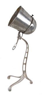 refinished early 1920's american antique medical "fischer" twin carbon electric light therapy floor lamp with unusual ornamental cast iron three-legged stand