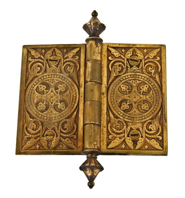 matching set of original 19th century refinished ornamental cast bronze interior residential passage door hinge leaf cover plates with original screws