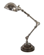 rewired original late 1930's american antique industrial triple-joint articulating arm pressed and folded steel machinist task lamp with parabola-shaped reflector