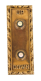 completely intact and all original early 20th century lightly polished ornamental cast bronze hotel la salle  (demolished) wall-mount push button elevator car up/down call box