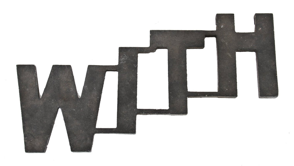 intact american depression era c. 1930's single-sided black enameled cast aluminum exterior chicago theater marquee "with" word sign