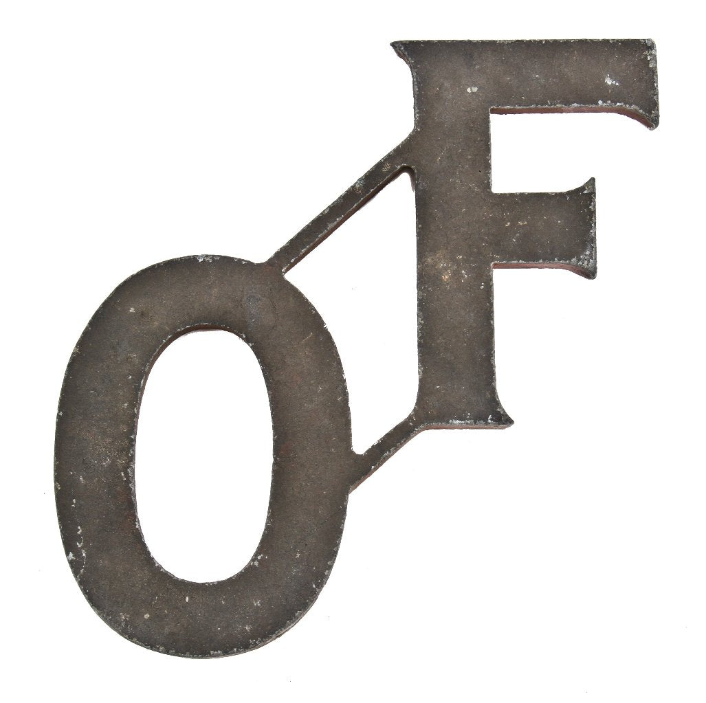 original and intact c. 1930's american depression era black enameled interchangeable cast aluminum exterior theater marquee "of" single-sided word sign