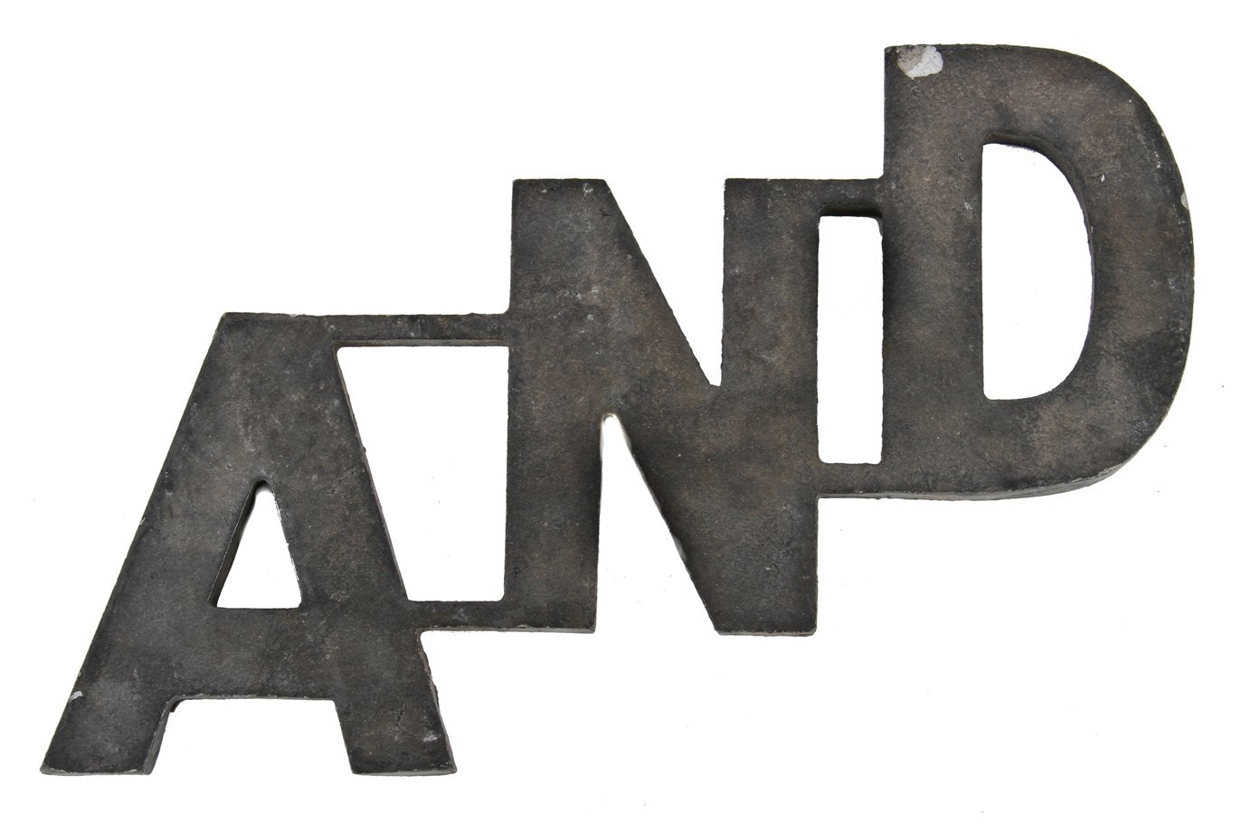 american antique depression era cast aluminum exterior theater marquee "and" single-sided word sign with original painted black enameled finish