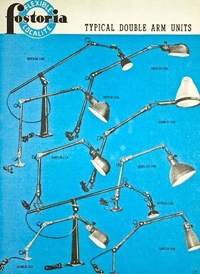 fully functional refinished c. 1940's american vintage industrial triple-joint articulating arm "localite" factory machinist shop task lamp with "slim helmet" shade